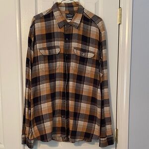Hollister Custom flannel Plaid Shirt - Orange, Brown, navy